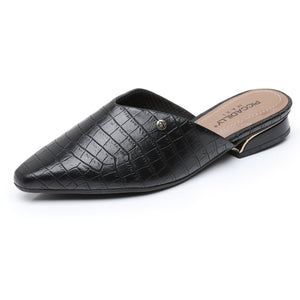 Piccadilly Black Croco Women's Pointed Toe Mules (279.001)