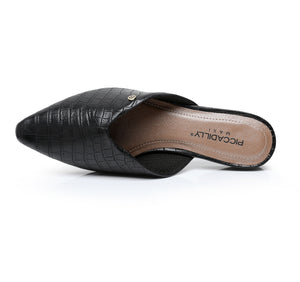 Piccadilly Black Croco Women's Pointed Toe Mules (279.001)