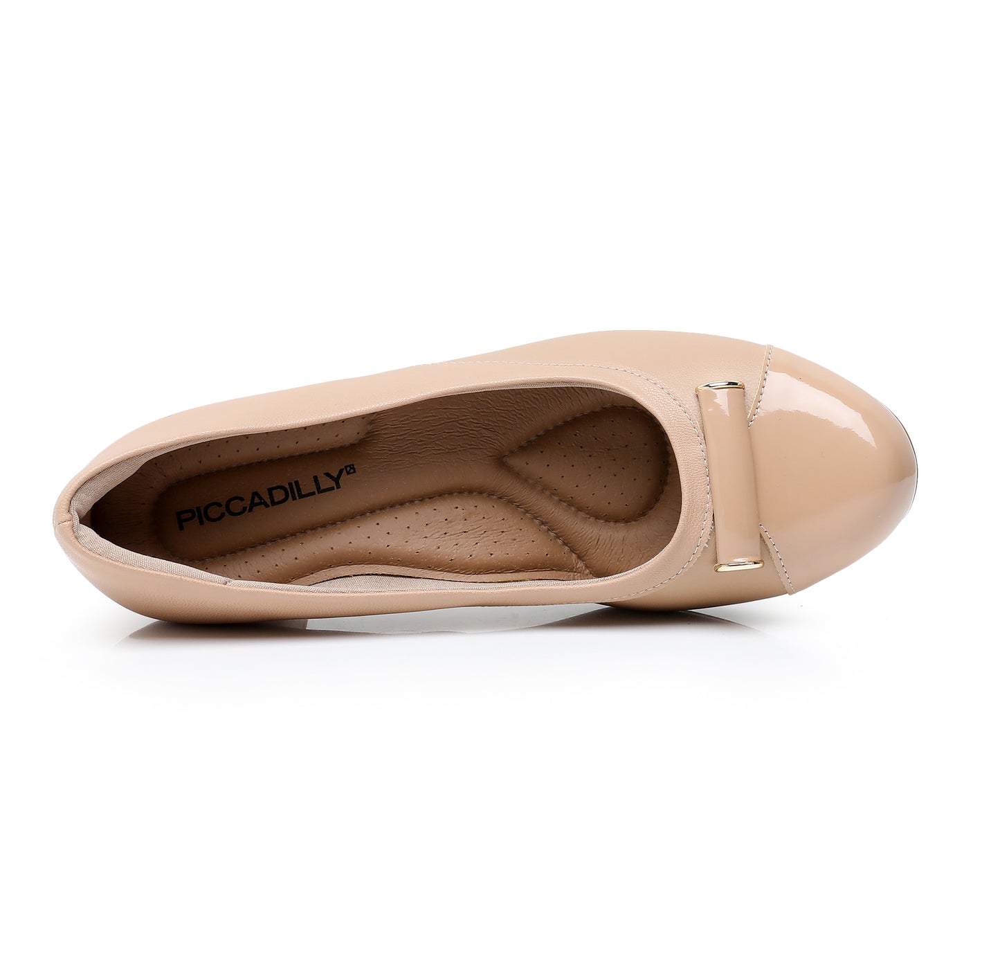 Piccadilly Beige Patent Deco Toe Pump Shoes for Women (110.128)