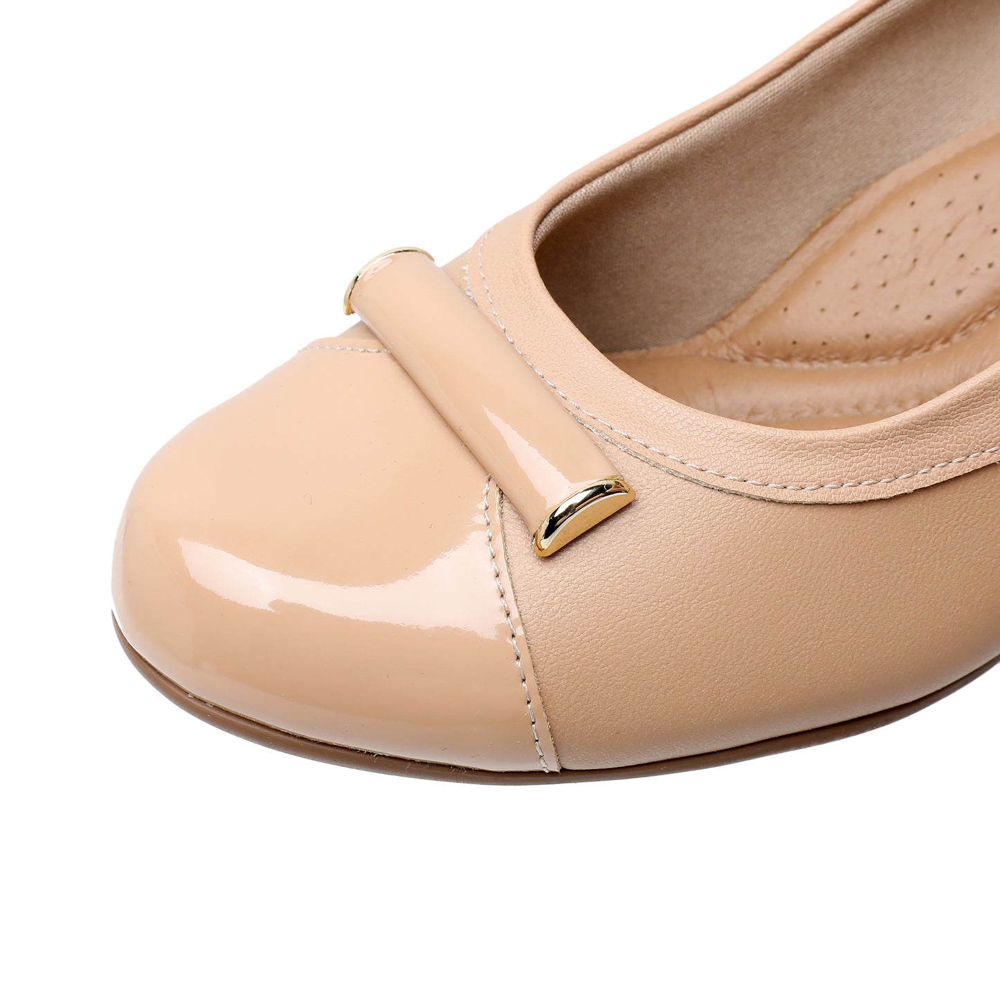 Piccadilly Beige Patent Deco Toe Pump Shoes for Women (110.128)