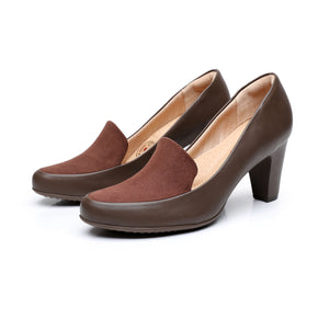 "Walk in Style: Piccadilly Brown Chunky Block Heel Dress Pump Shoes" (130.171) - Simply Shoes Hong Kong