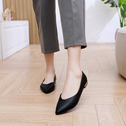 Piccadilly Black Nappa Pointed Toe Flat with Decorative Heel (274.054)