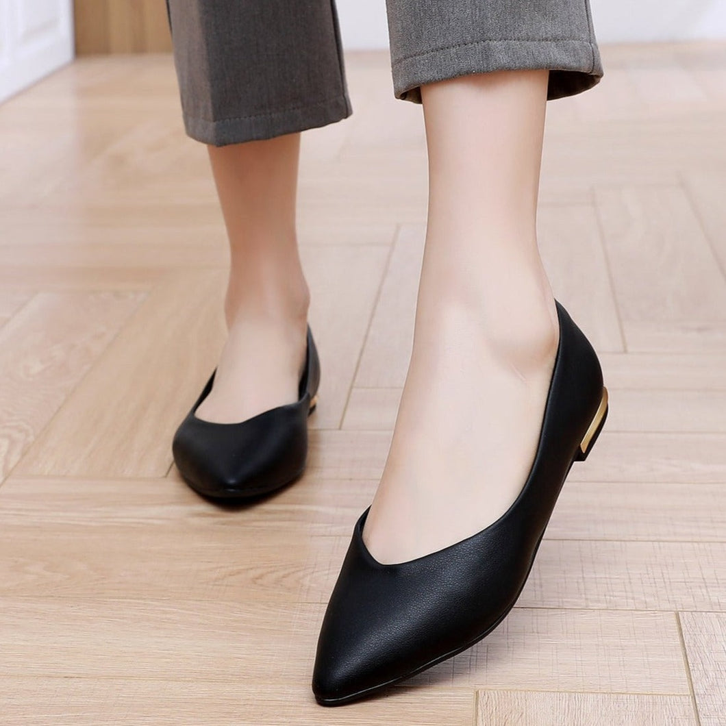 Piccadilly Black Nappa Pointed Toe Flat with Decorative Heel (274.054)