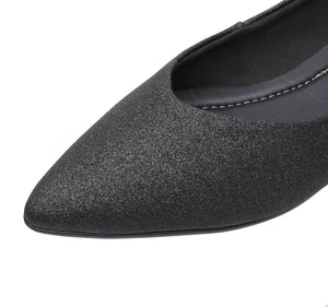 Piccadilly Glitter Black Pointed Toe Flat with Decorative Heel (274.054)
