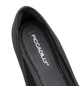 Piccadilly Glitter Black Pointed Toe Flat with Decorative Heel (274.054)