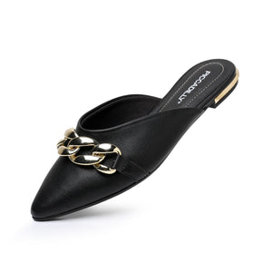 PICCADILLY Black Pointed Toe Mule Flats for Women (274.075)