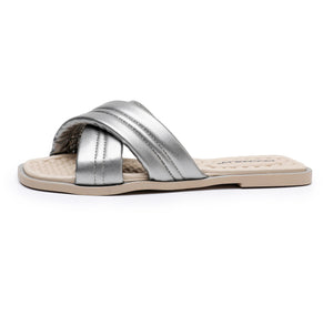 "Stylish Comfort: Piccadilly SILVER X-Strap Flat Sandals" (355.006)