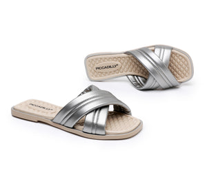 "Stylish Comfort: Piccadilly SILVER X-Strap Flat Sandals" (355.006)