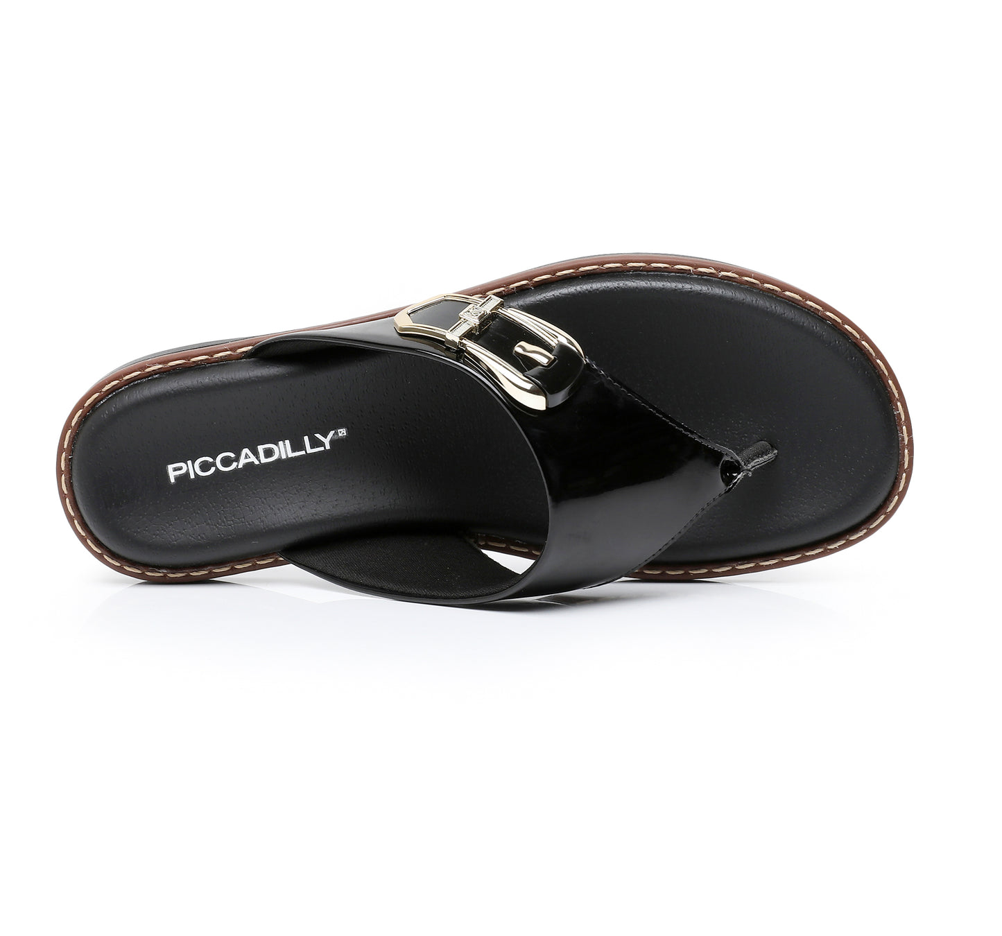 Piccadilly Black T-Strap Slip-On Flat Sandals (505.040)