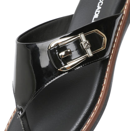 Piccadilly Black T-Strap Slip-On Flat Sandals (505.040)