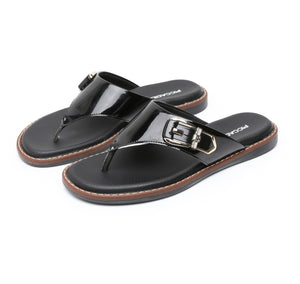 Piccadilly Black T-Strap Slip-On Flat Sandals (505.040)