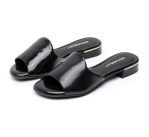Piccadilly Black Patent Trendy Slide with Deco Heel for Women (558.011)