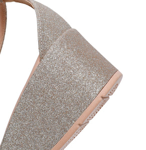 Piccadilly Glitter Champagne Wedge Platform Sandals (580.003)
