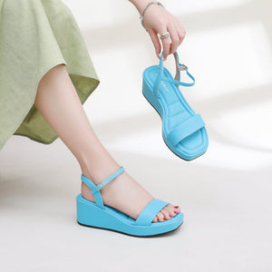 Piccadilly Blue Square toe Platform Sandal with Cushioned Footbed for Women (580.004)