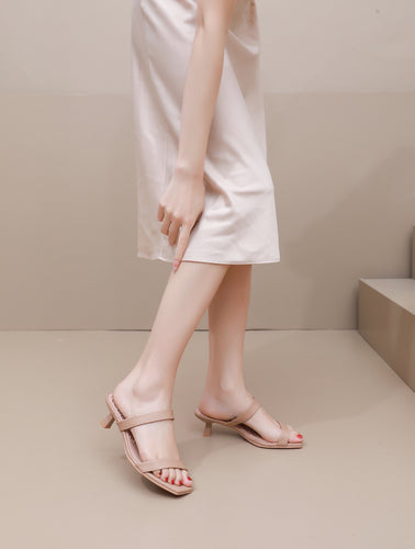 Piccadilly Nude nappa dual strap kitten heel Sandal for Women (588.001)
