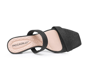 Piccadilly Black glitter dual strap kitten heel Sandal for Women (588.001)