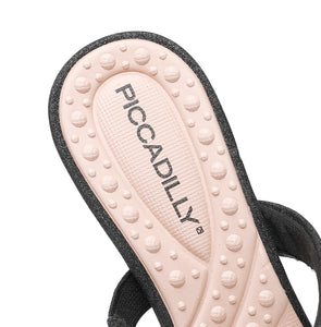 Piccadilly Black glitter dual strap kitten heel Sandal for Women (588.001)