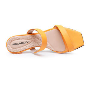 Piccadilly Mustard Nappa dual strap kitten heel Sandal for Women (588.001)