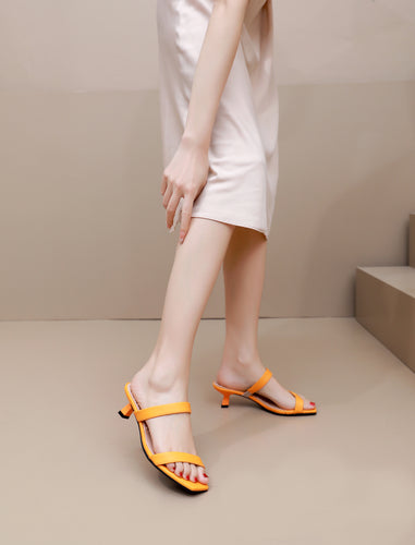Piccadilly Mustard Nappa dual strap kitten heel Sandal for Women (588.001)