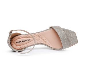 Piccadilly Glitter Champagne Covered Heel Women's Sandal with Ankle Strap (588.006)