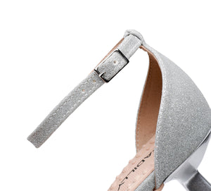 Piccadilly Glitter Silver Covered Heel Women's Sandal with Ankle Strap (588.006)