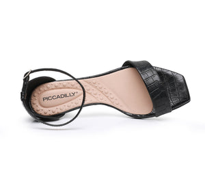 Piccadilly Black Nappa Croco Covered Heel Women's Sandal with Ankle Strap (588.006)