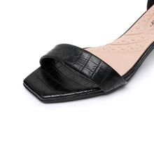 Piccadilly Black Nappa Croco Covered Heel Women's Sandal with Ankle Strap (588.006)
