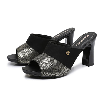 Shimmer Slip-on Heels - Black & Gold (614.009)