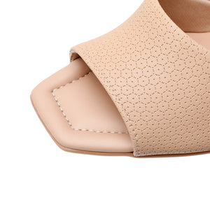 "Chic and Comfortable: Piccadilly BEIGE Square Open Toe Heeled Mules"  (626.025)