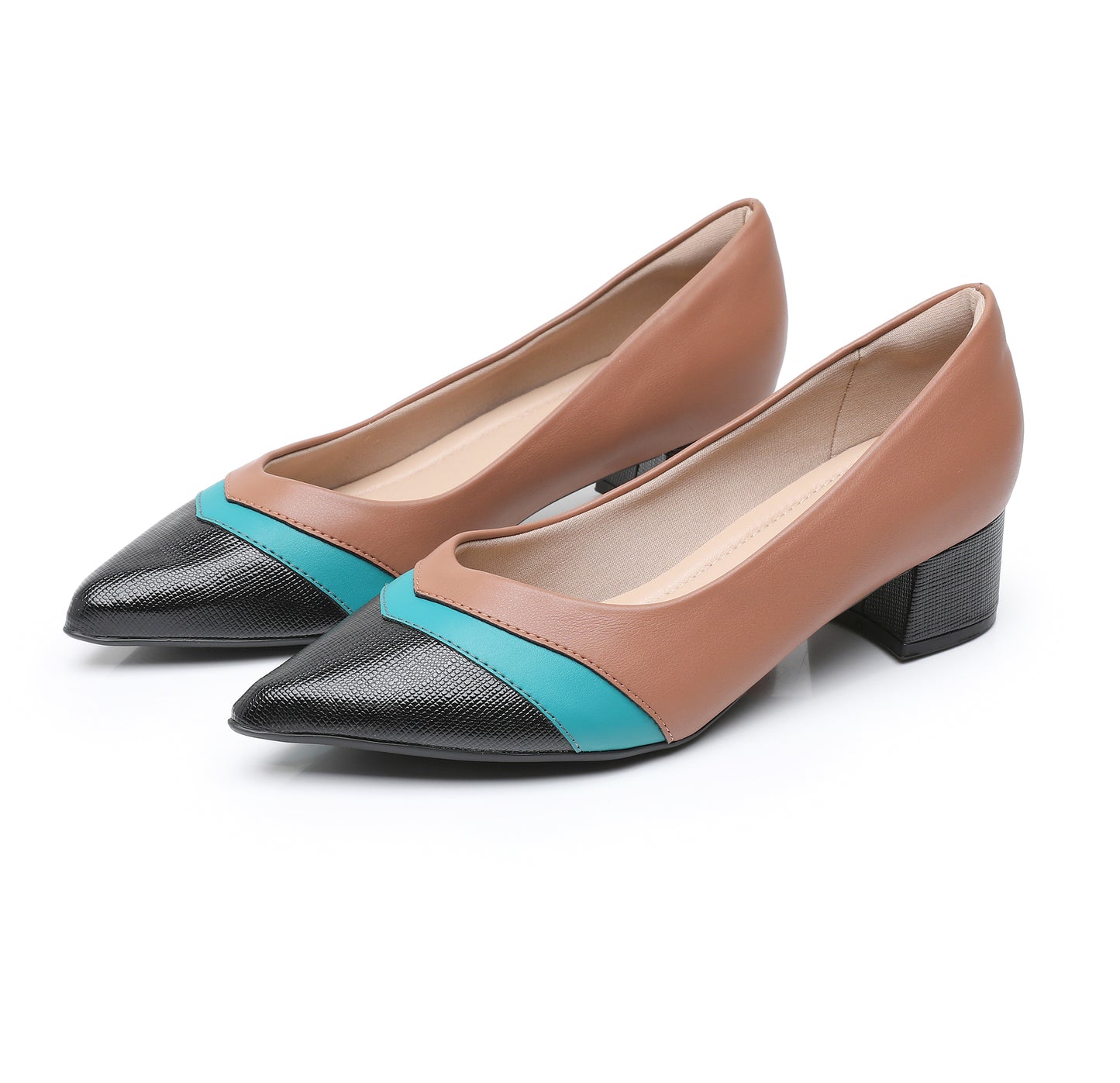 Elegance Camel Green Black Trio Pumps for Women (739.040)