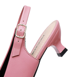 女款深粉紅和黑色露跟高跟鞋 (740.015) 
