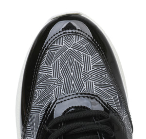 Piccadilly Black with Pattern Lace-Up Sneaker with Maxi Insole and Cushioned Sole (781.002)