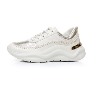 Piccadilly White & Gold Women's Wide Fit Lace-Up Sneaker with Arch Support (939.005)