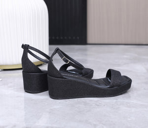 Piccadilly Glitter Black Wedge Platform Sandals (580.003)