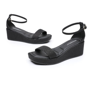 Piccadilly Glitter Black Wedge Platform Sandals (580.003)
