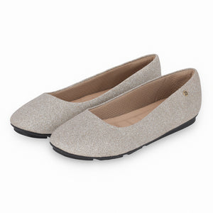 "Sparkle in Comfort: Piccadilly Glitter Champagne Slip-On Ballerina Shoes" (122.005)