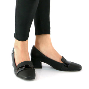 Black Vegan Leather with Pat strap Pumps for Womens (151.008) - SIMPLY SHOES HONG KONG