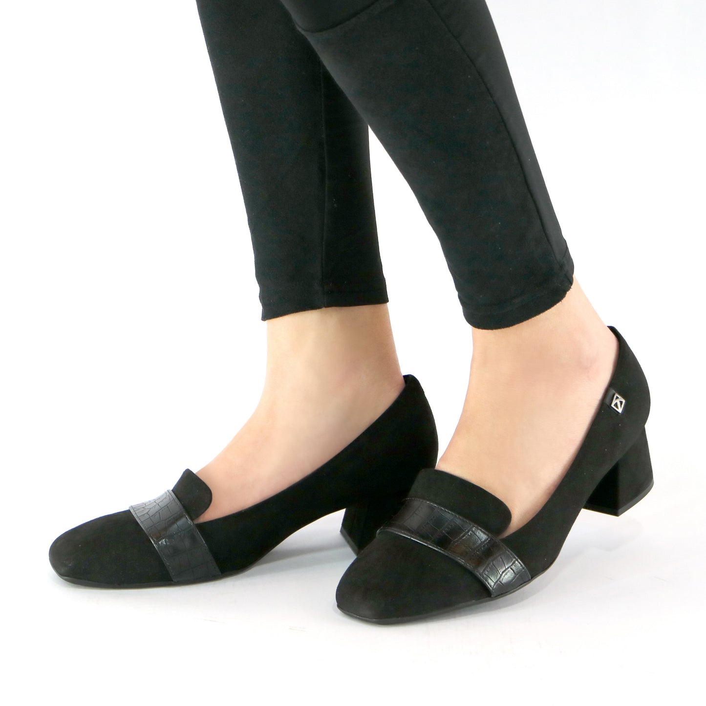 Black Microfiber/Croco Pumps (151.008) - SIMPLY SHOES HONG KONG