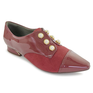 酒紅色 Pat 搭配超細纖維和珍珠配件樂福鞋 (278.003) 