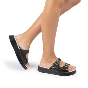 女用黑色鱷魚紋涼鞋 (468.005) 
