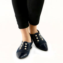 Navy Patent with Microfiber and Pearl Accessories loafer (278.003) - SIMPLY SHOES HONG KONG