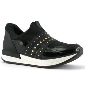 Black ENERGY Sneakers with Gold Studs for Women (974.014) - SIMPLY SHOES HONG KONG