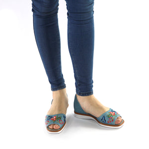 Denim with Embroidery Ladies Sandal (406.047) - SIMPLY SHOES HONG KONG
